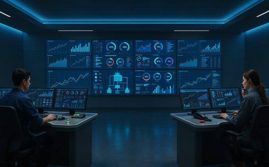Control room with energy dashboards